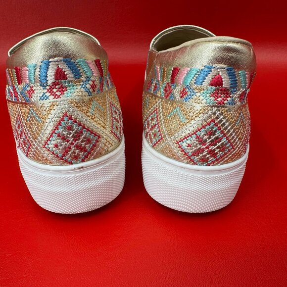 Johnny Was Embroidered Gold VInny Morraco Slip On Loafer Sneakers Shoes 39 US 9 - Picture 5 of 10